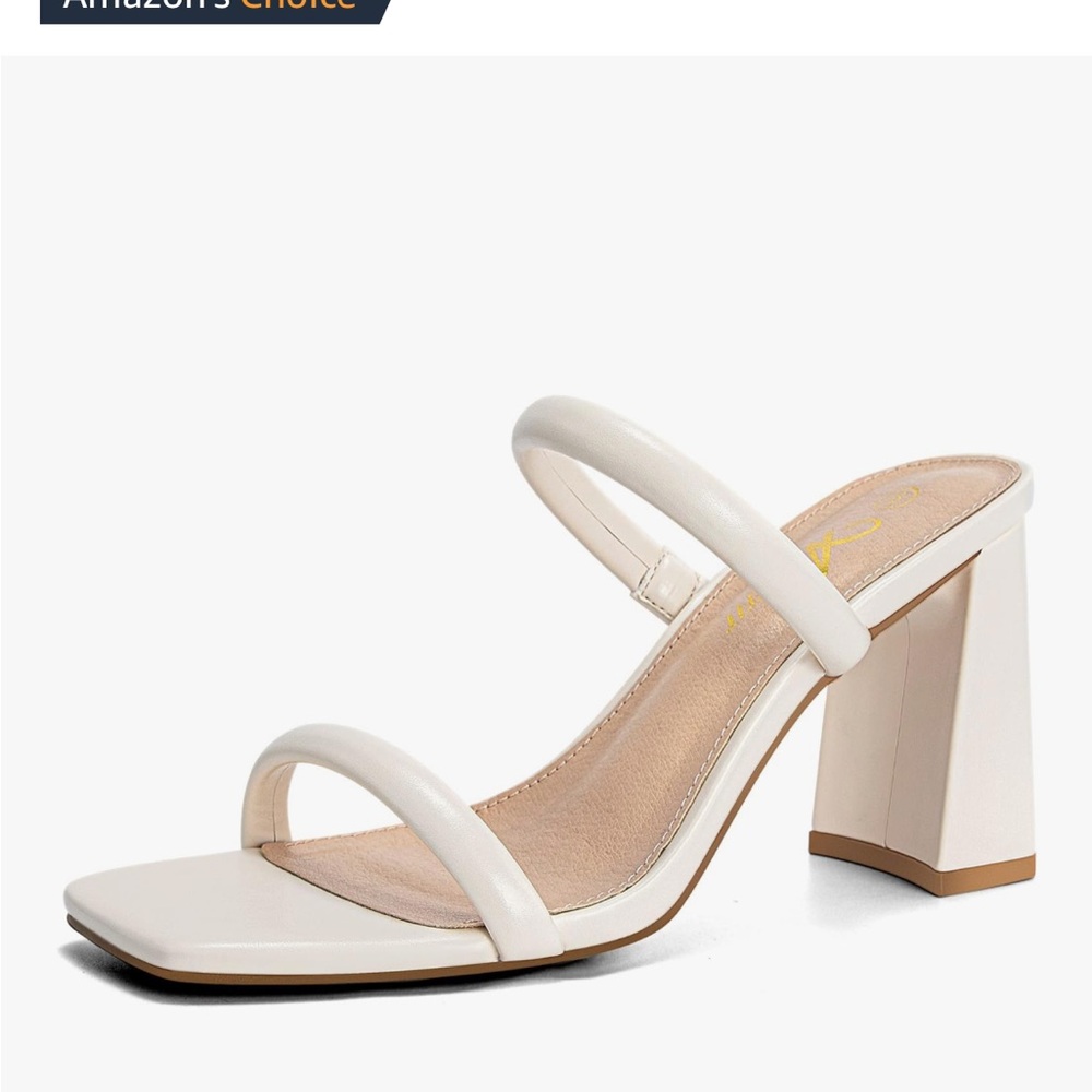 Amazon Cream Heeled Sandals Modern Block Design